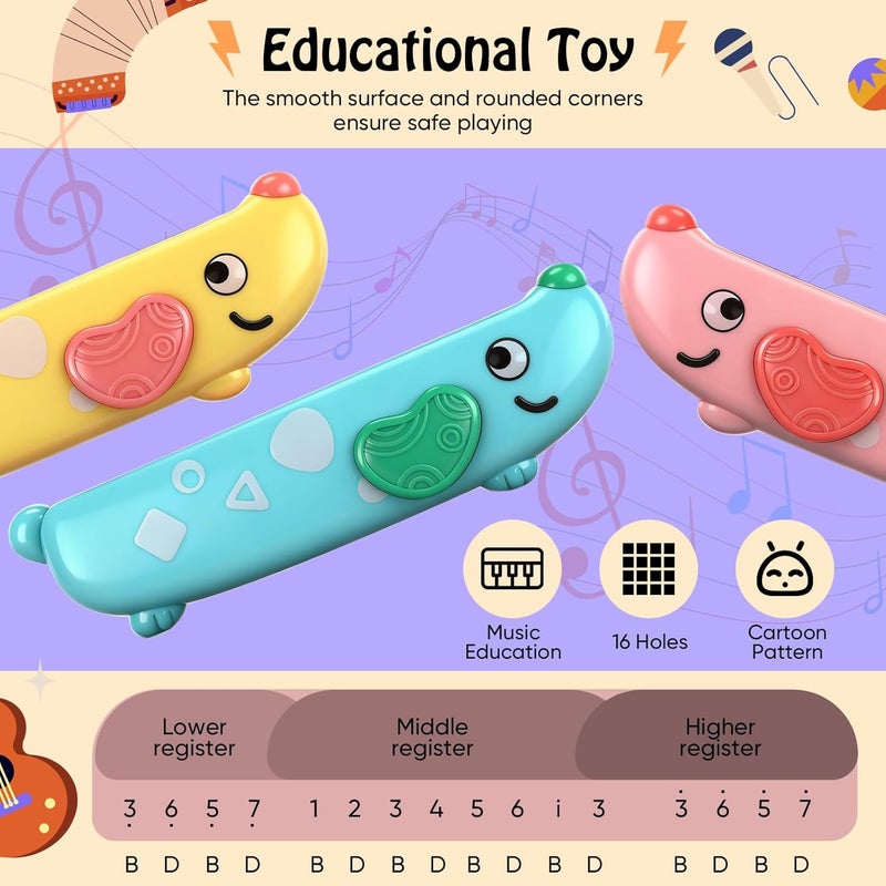 Lukmaa 6 Pcs Harmonica for Kids Beginners Toddler Musical Instruments Toys 16 Hole Harmonica Set Easy-to-learn Key of C Cute Dog Colored Mouth Organ Educational Toys for Baby Girl Boy over 3 Years Old - Image 4